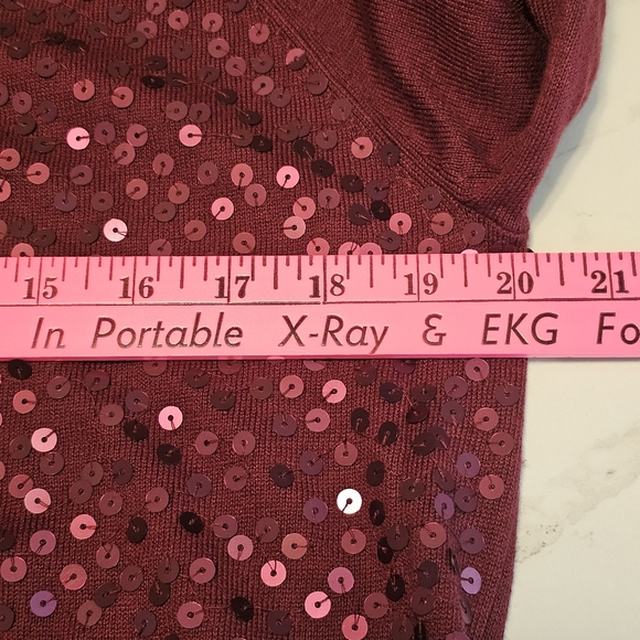 LOFT Burgundy Sequin Front Cotton Sweater Women’s Size L - Picture 8 of 11